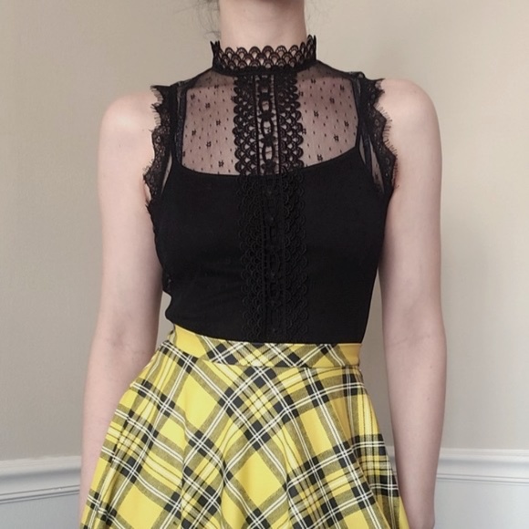 FOREVER 21--Sheer mock neck lace ruffle top - Picture 1 of 4